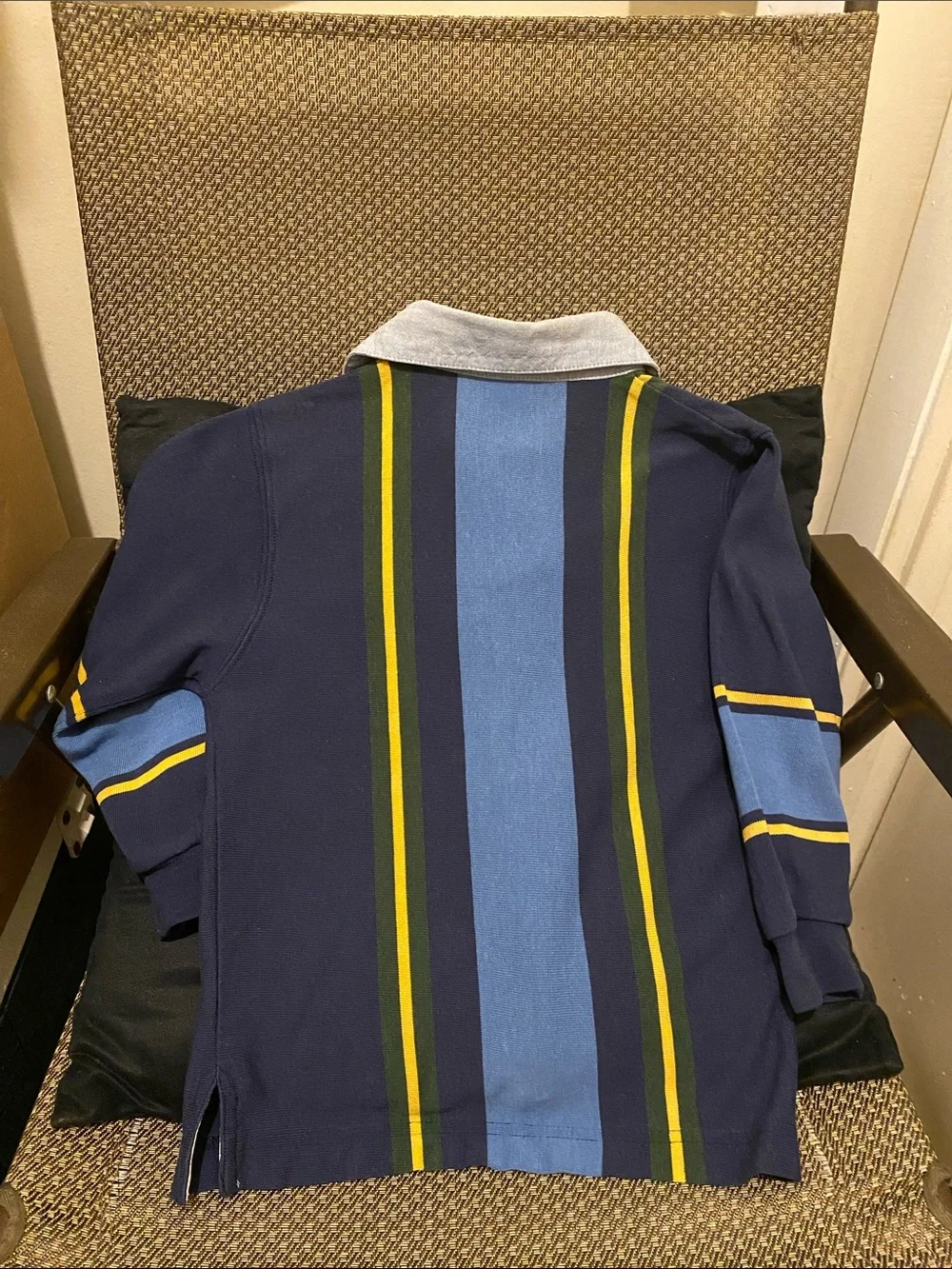 OshKosh B'gosh Vintage Navy, Light Blue & Yellow Striped Rugby Polo. SZ 5-6 Boys